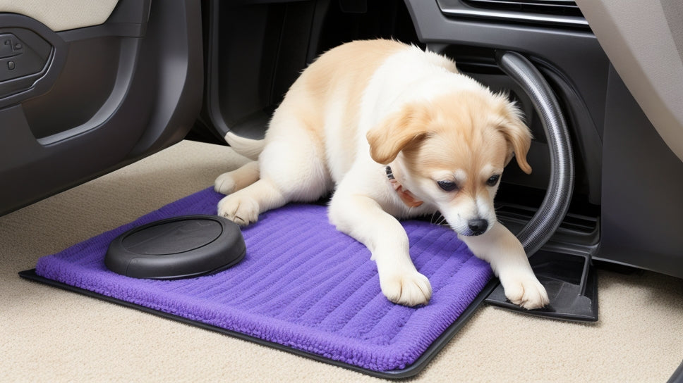 A pet helping to clean the mats