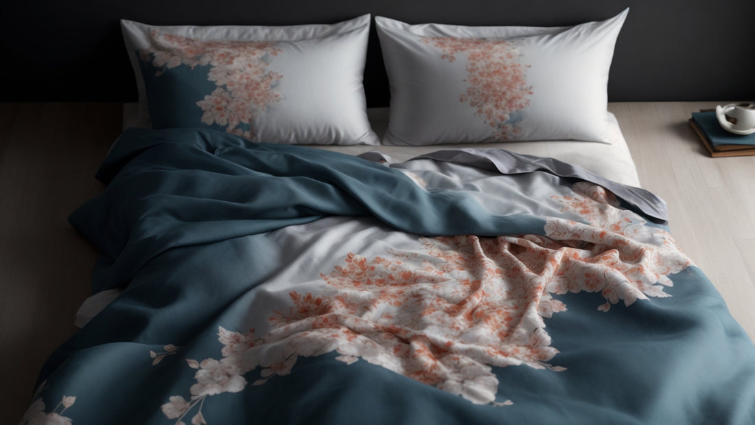 A beautifully made bed with a captivating duvet cover