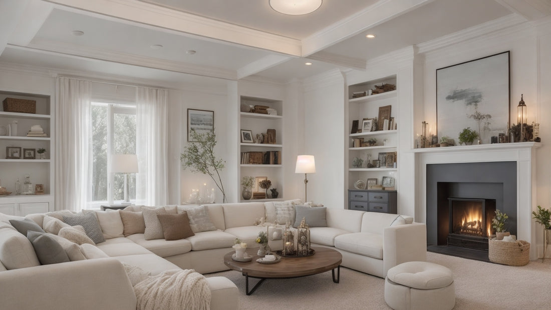 A cozy living room featuring recessed lighting