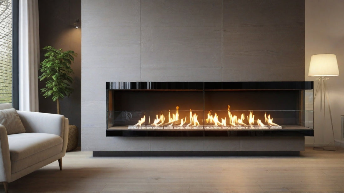 A beautifully decorated modern fireplace with a glass surround
