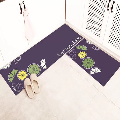 Anti Fatigue floor Mats set with green and yellow coloured lemons printed on it.