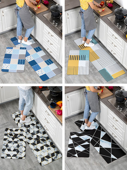 Different types of kitchen mats with different geometric patterns.