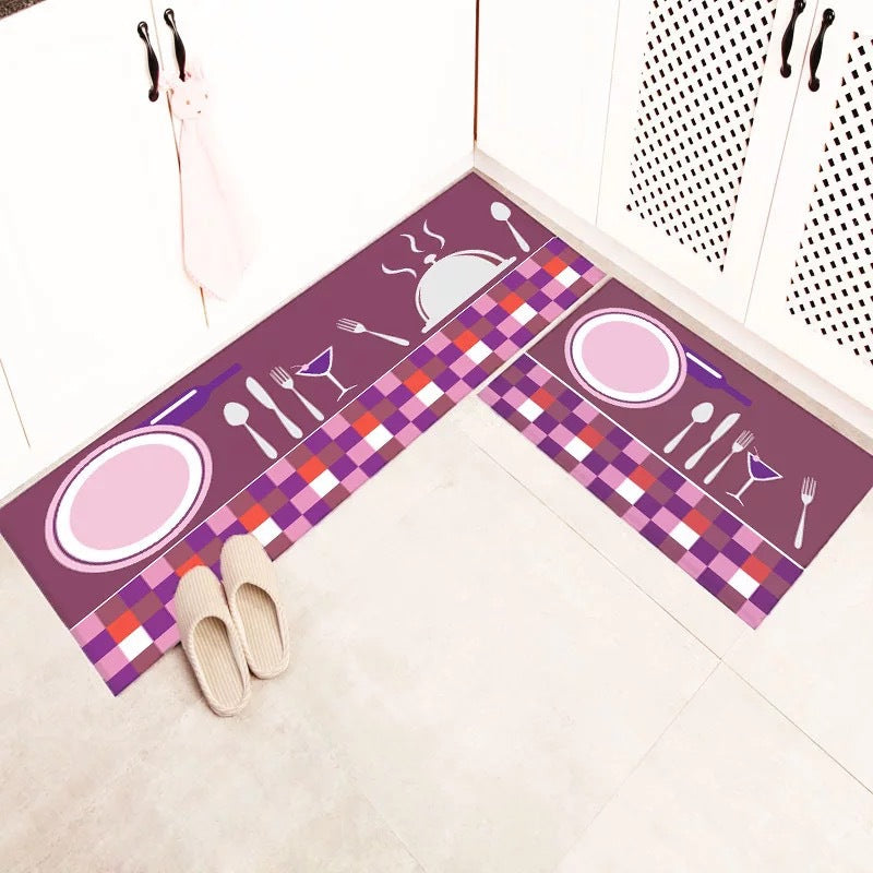 Cushioned floor Mat Set with dinner set printed on it.