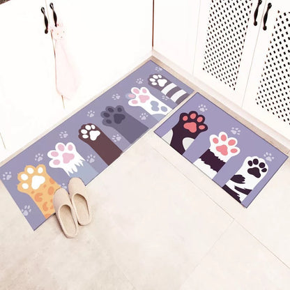 Leather Floor Mats set with different cartoon type paws printed on it.