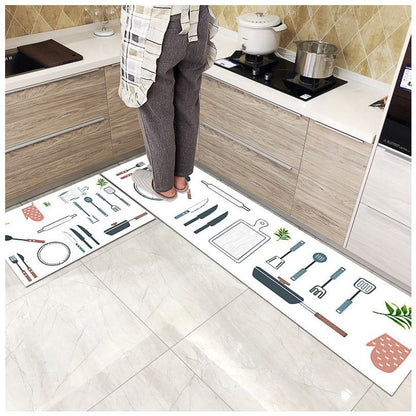Woman standing on Jane Eyre tableware-white coloured kitchen floor mats.